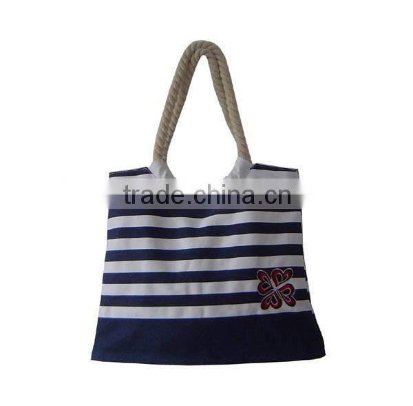 2016 hot new product striped canvas tote bag with rope handles