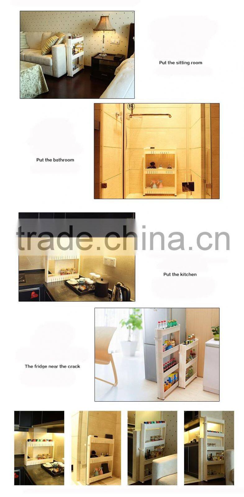 Wheeled 4 Layers foldable plastic diy gap sundries storage shelf handing Organizer Rack