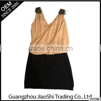 Latest dress designs fashional convenient False two-piece dress knitted fabrics chiffon girl dress for different figures