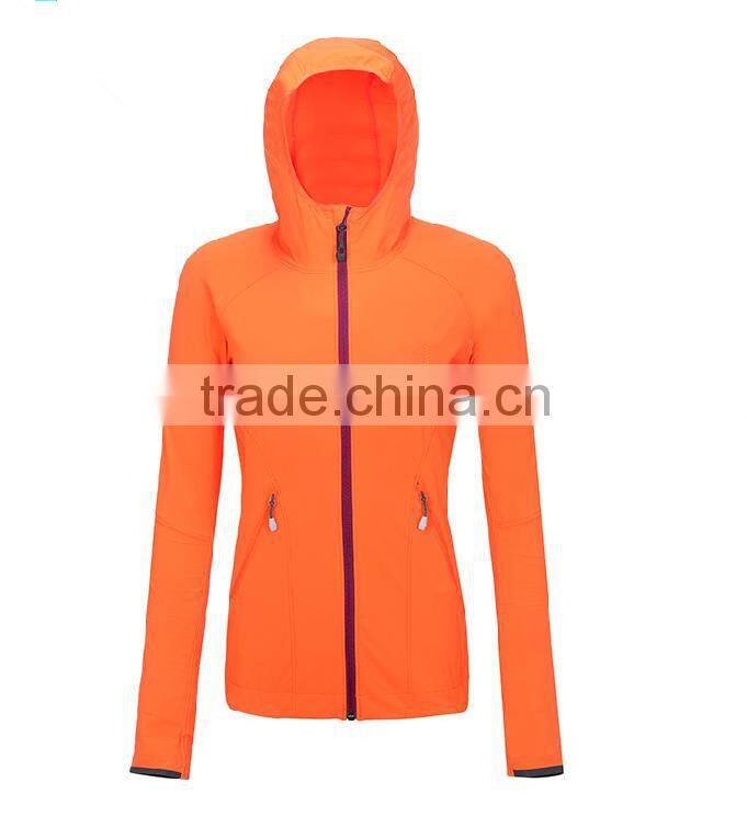 custom women OEM hooded orange softshell jacket for spring