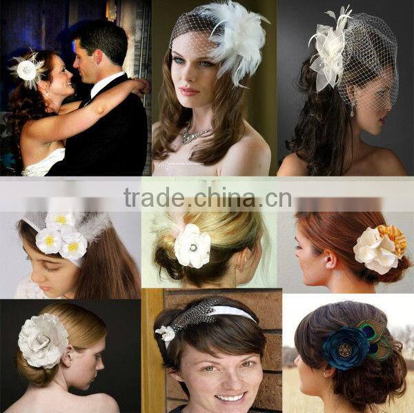 2013 New products creme feather flower for hair decorative flower
