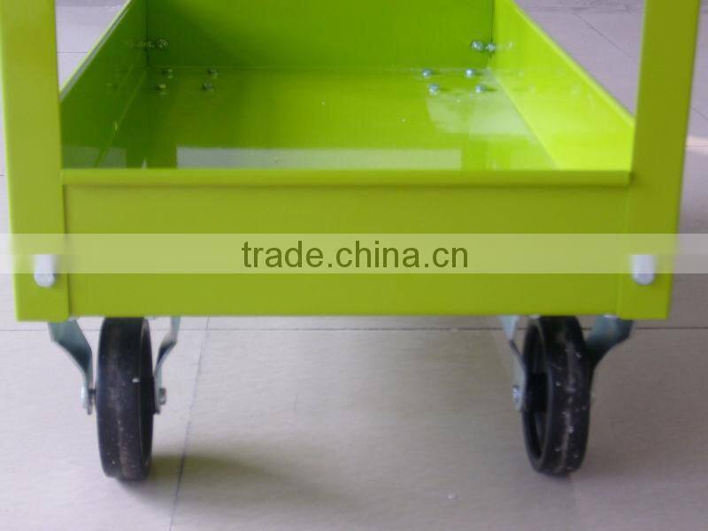green tool trolley with handle and wheels