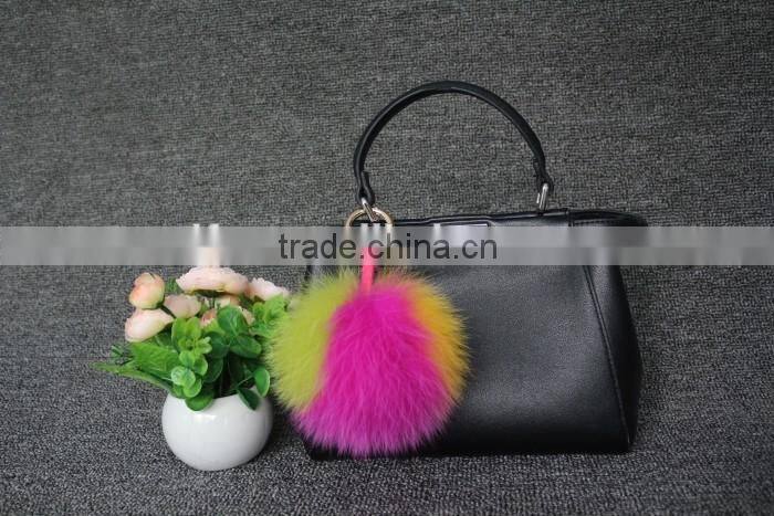 13cm genuine whole fox fur ball for bag/car keychain handmade fox fur ball poms key ring wholesale