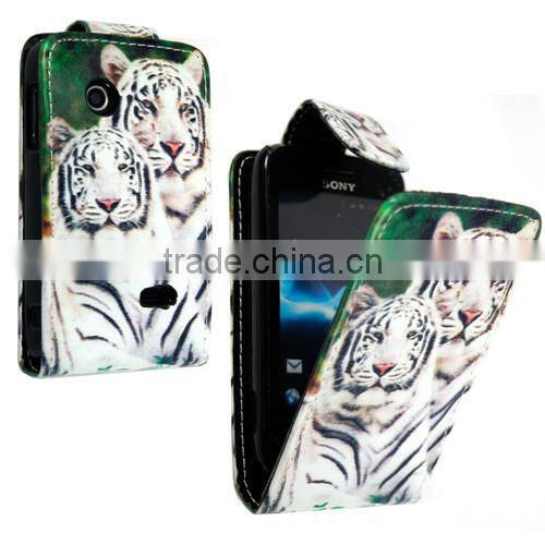 New printed pu leather flip case cover for Sony Xperia Tipo ST21i, cute cartoon leather case for Sony Xperia Tipo ST21i