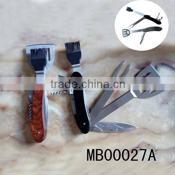 Stainless Steel Multi-functio Open Bbq Tools With Knife Fork Brush Shovel