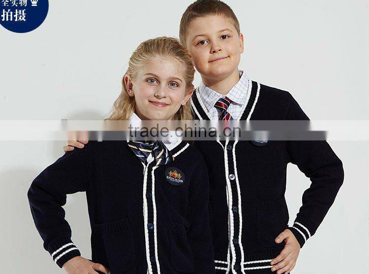 v neck children's thick cotton school uniform cardigan sweater