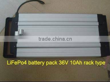 36volt lifepo4 lithium ion battery for ebike/10ah rear rack style