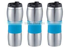 double wall insulated stainless steel vacuum thermal travel coffee mug with silicone wrap