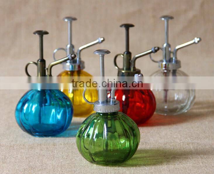 Retro colored glass plant watering pot with hand sprayer 250ml,glass garden watering can