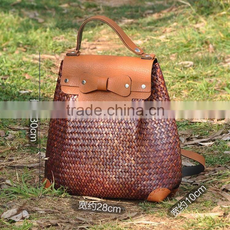 2016 New cheap straw bag ladies handbag thailand straw bag for women light straw backpack