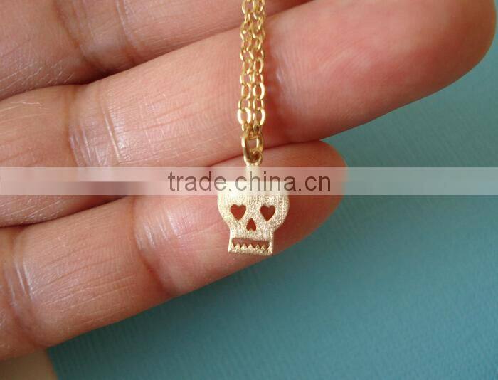 gold skull with lovely heart eyes necklace simple handmade jewelry everyday bridal jewelry bridesmaid gift best friend gift
