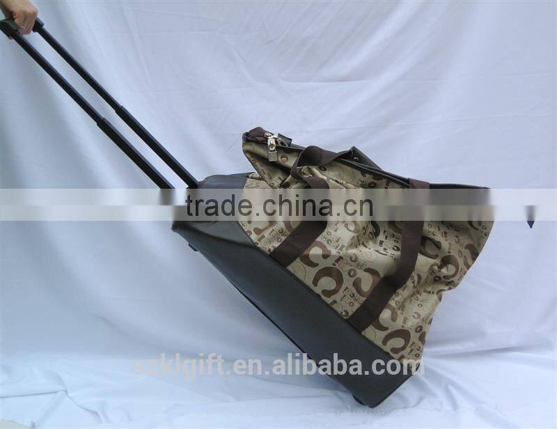 Plastic shoulder bag on wheels made in China