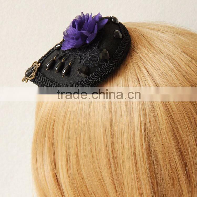 MYLOVE dark purple flower mini top hat lady party hair accessory