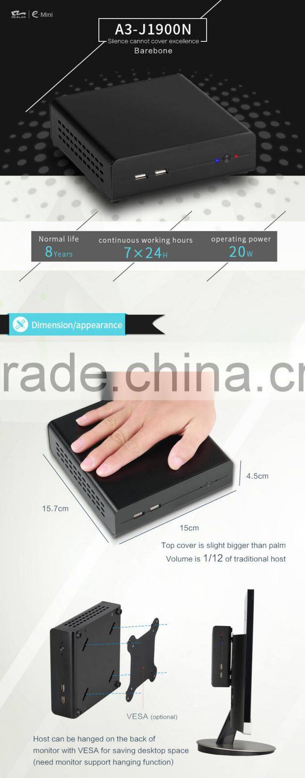 Barebone PC HTPC 4K HD Kodi Haswell SoC Design Intel quad core Mini PC Windows Industrial Computer