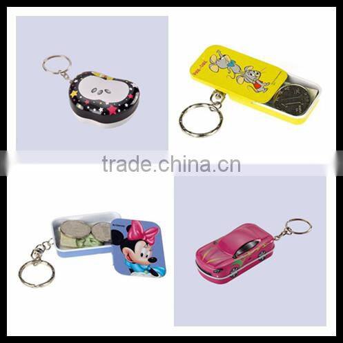 special fancy small cute tin box with key chain , coin saving bank