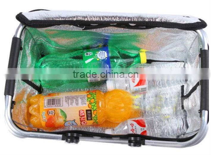 New Eco Friendly Oxford Fabric Collapsible Reusable Cooler Bag Folding Picnic Shopping Basket Black