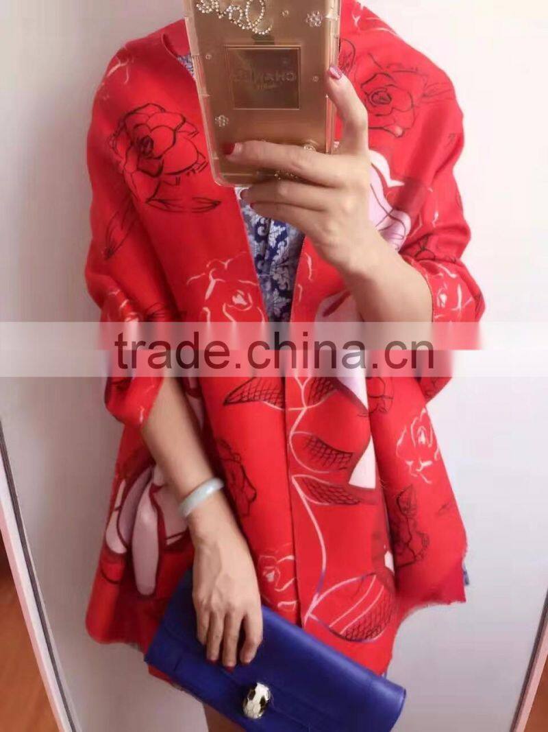 High quality digital print rose silk custom colorful print scarf