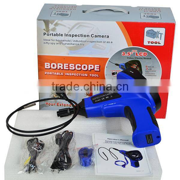 Industrial 3.5inch LCD 5.5mm Camera Video Inspection 6 LED Endoscope Sound Recording Borescope 1M cable Snakescope