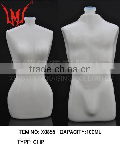 Elegant clear ashionable young woman perfume glass bottle