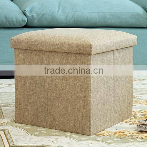 White square linen Folding Seat Foot Stool Storage Box