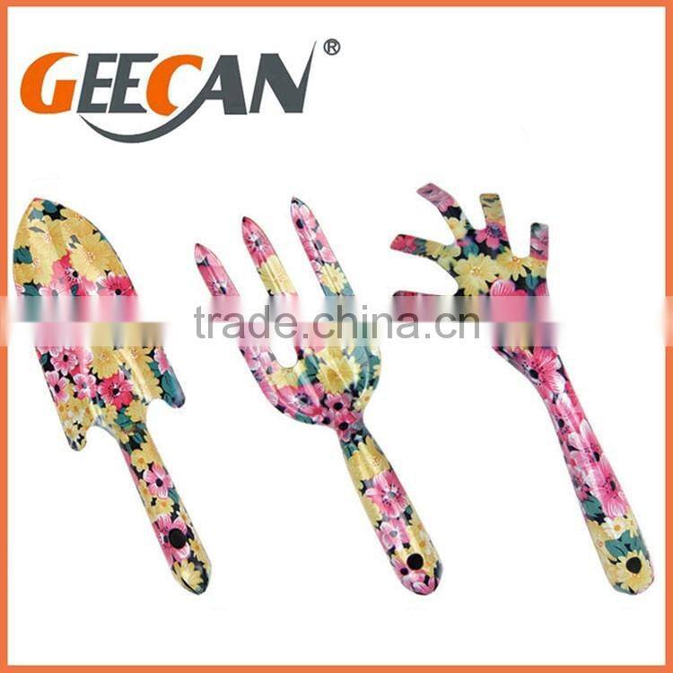 4 pcs Garden tool set with floral printed shovel,rake,fork