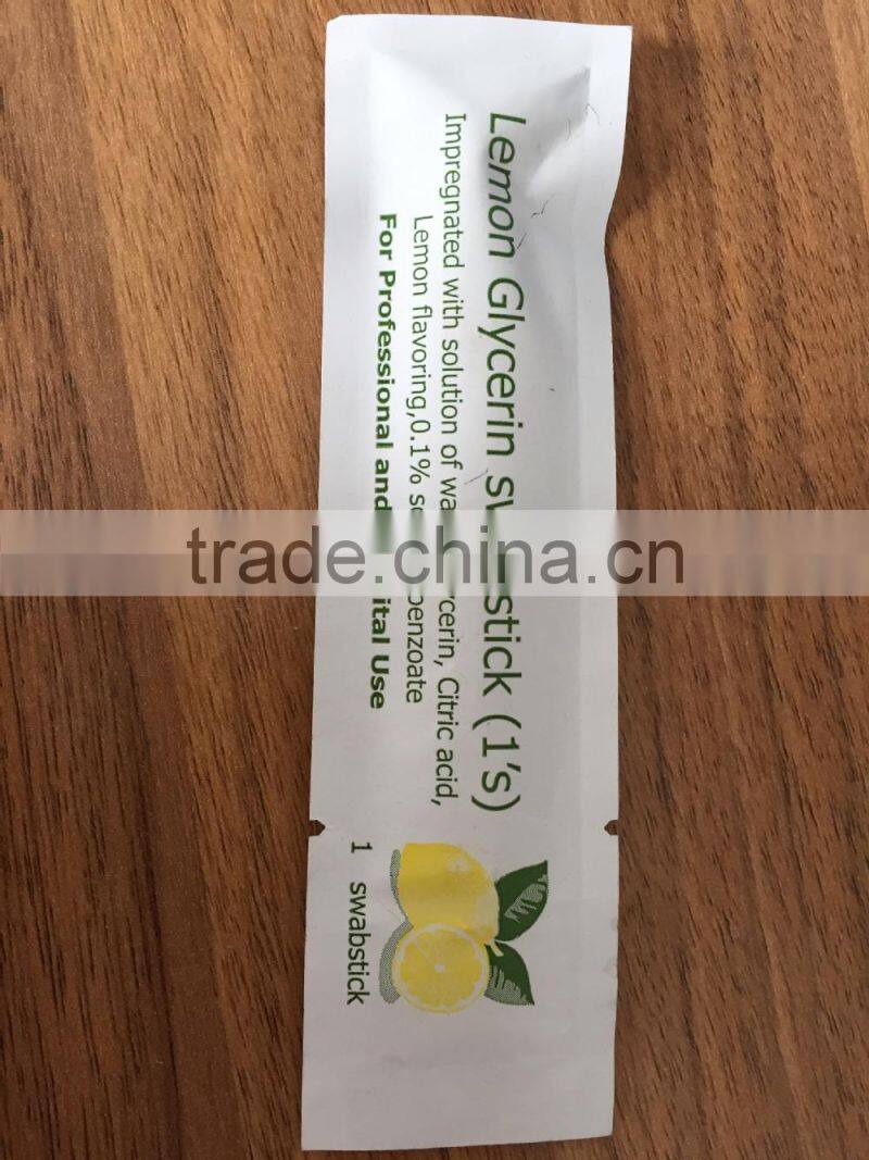 Factory directly sell lemon glycerin swabsticks for oral hygiene with lightproof pack for medical using