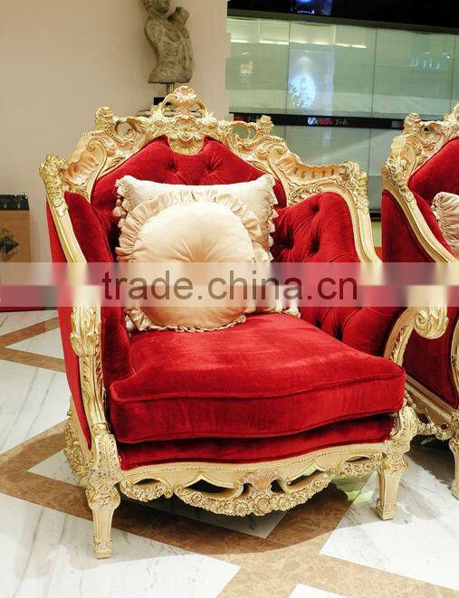 Luxury wooden hand carved one seat white leather sofa
