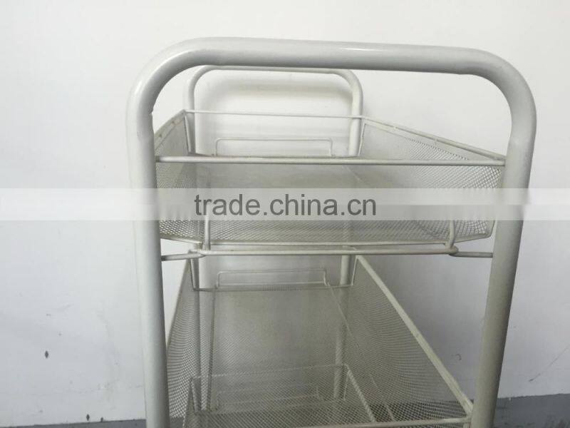 Metal Mesh Trolly Organizer Shelves Handle Portable storage rack