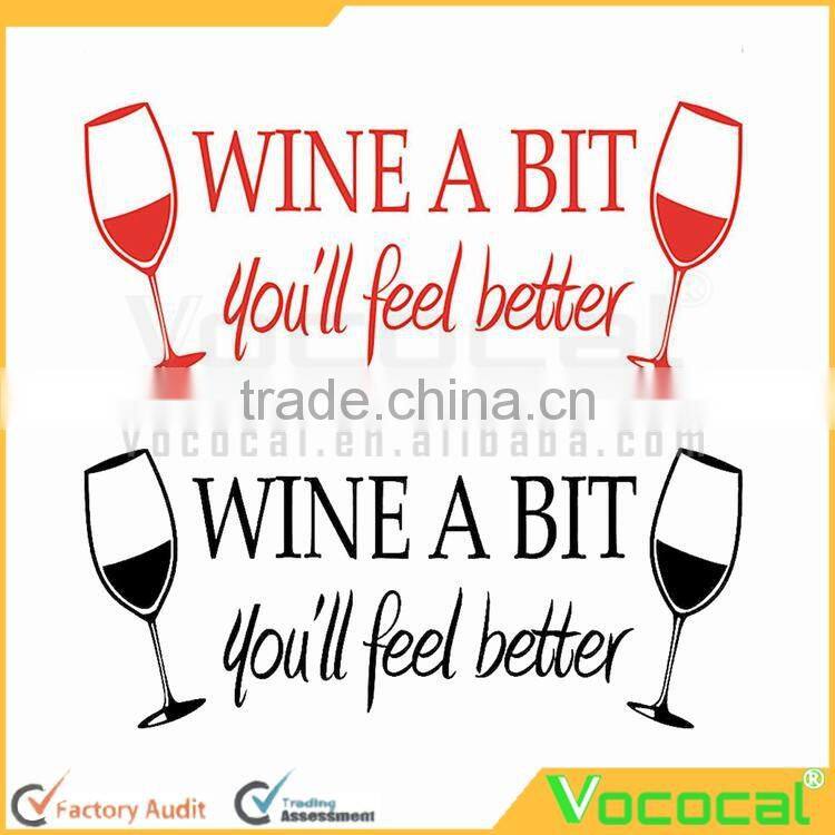 Wine A Bit Kitchen Vinyl Wall Quote Sticker English Proverb Words Wall Lettering Decals Family Decors Mural Art Adhesive Decals