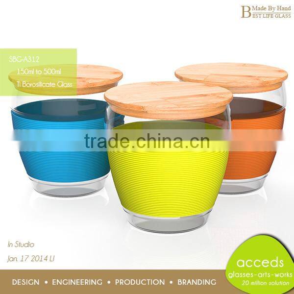 Hand Made Double Wall Pyrex Glass Water Cup with Handle