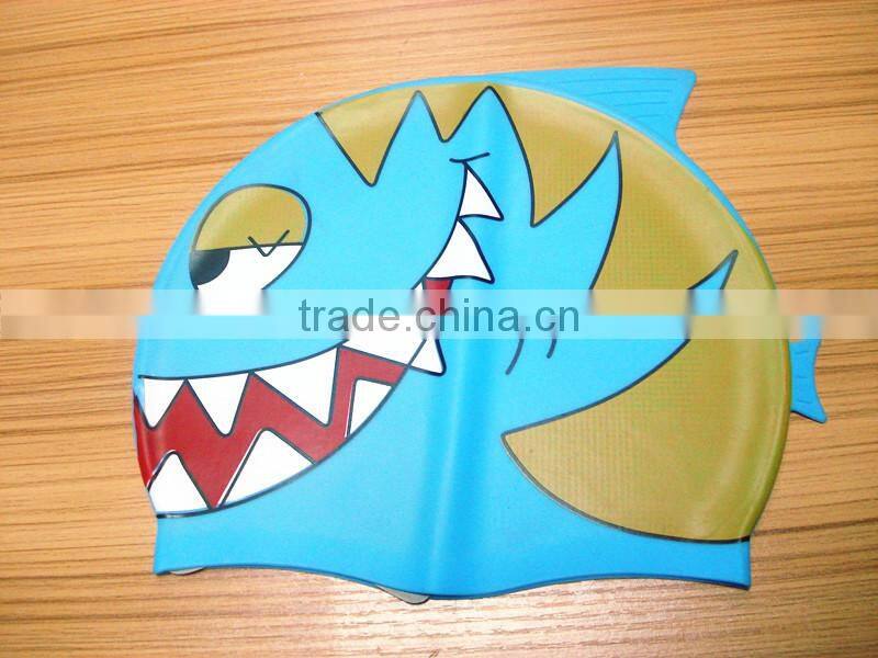 Funny cartoon fish and wave design silicone children swimming cap