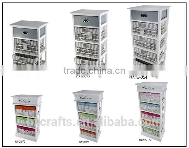 Gray paulownia wood chest with cushion and paper rope baskets