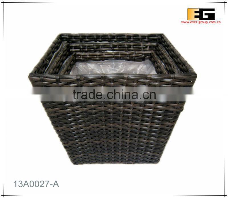 PE rattan square with liner flower planter
