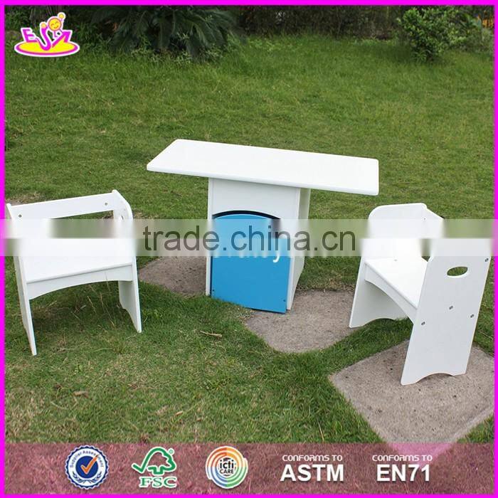 2017 new design home / school / kindergarten white wooden toddler activity table with storage box W08G193