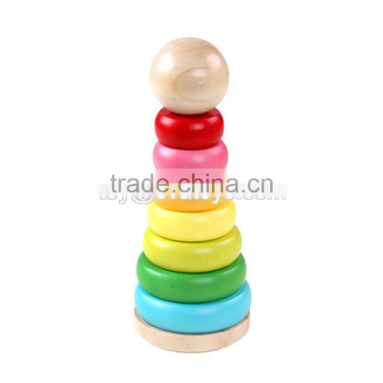 Best educational stacking rainbow tower wooden stack game for toddlers W13D117