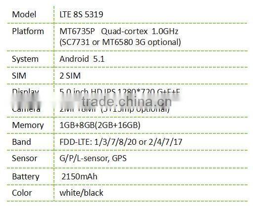 8S mobile 4G LTE8S5319 5.0" mobile phone wholesale