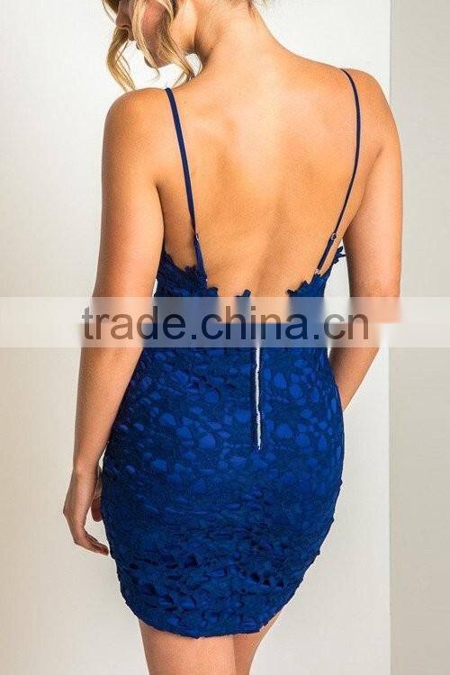Hot Girl Sexy Blue Crochet Lace Strappy Night Club Dress HSD2066