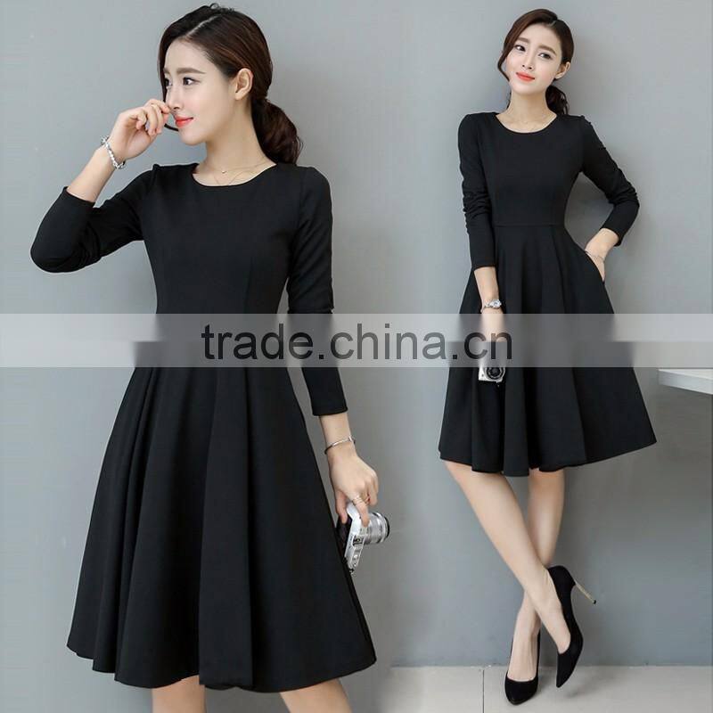 2016 customized manufacture fashionable Wholesale women plain color dress long-sleeve spring autumn ladies dress