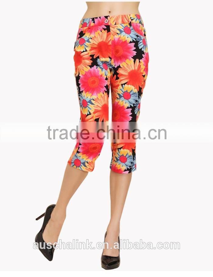 auschalink summer lady cool beach print colored cotton boho pants