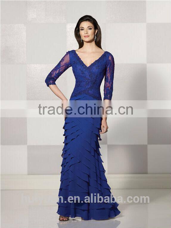 colorful lace top long sleeve deep v neck chiffon dresses for maid of honor