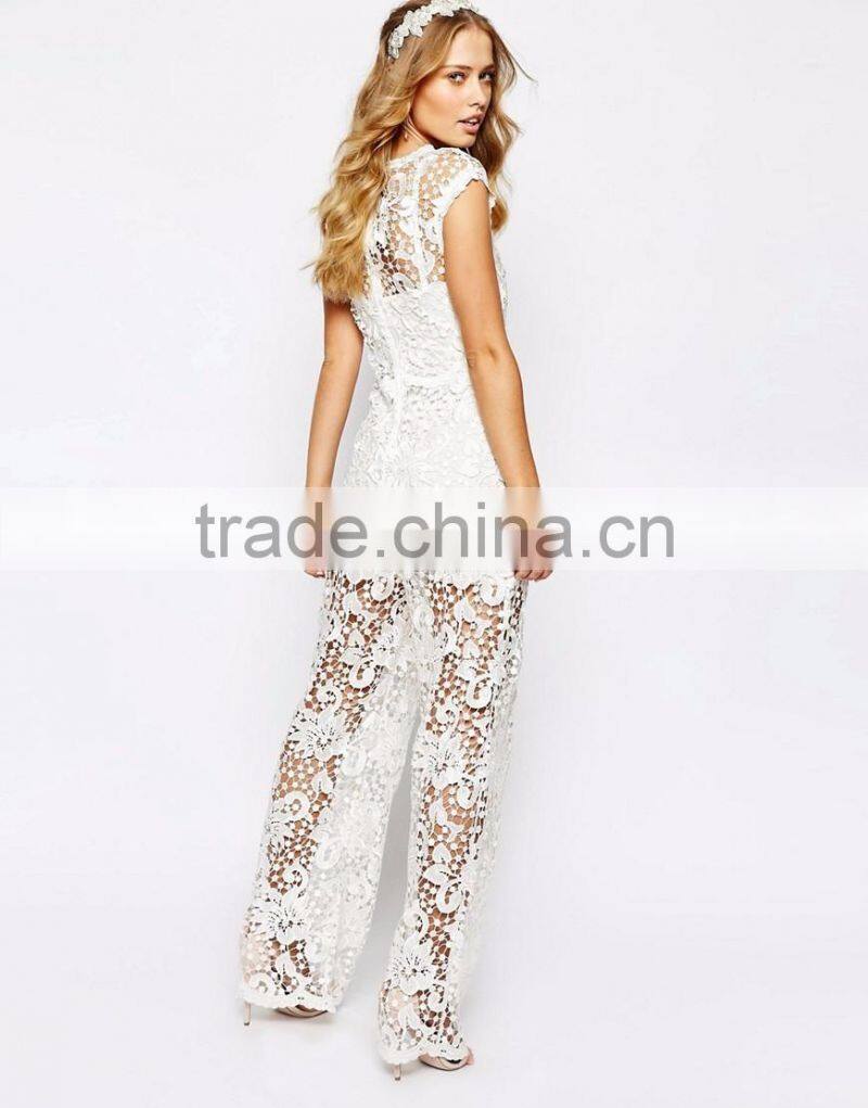 European Design Body Frock Orchid Jumpsuit Corchet Bridal Wear For Wedding Party With Cap Sleeves