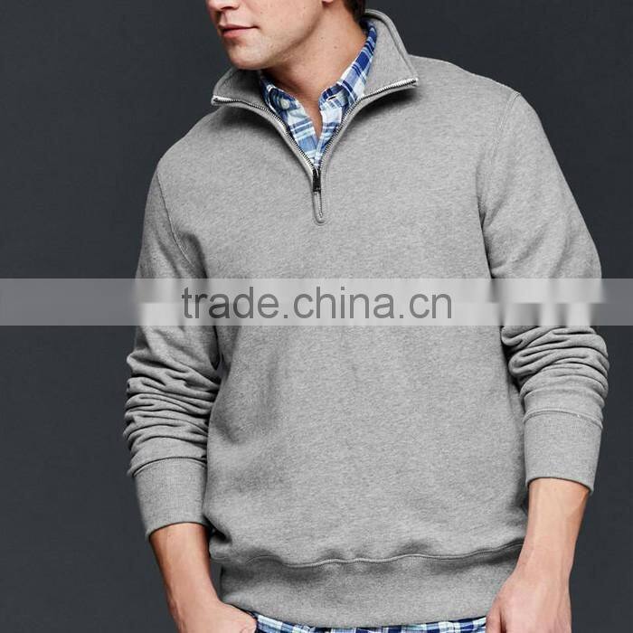 High quality crew neck 100%cotton long sleeve quarter zip sweatshirt