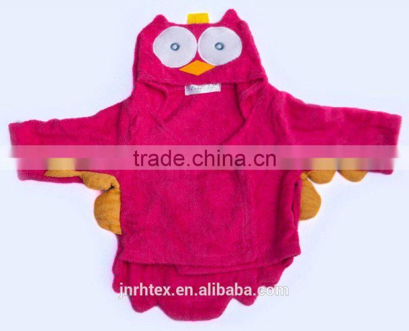 Owl hooded bathrobe and towel,cheap cotton thick bathrobe baby