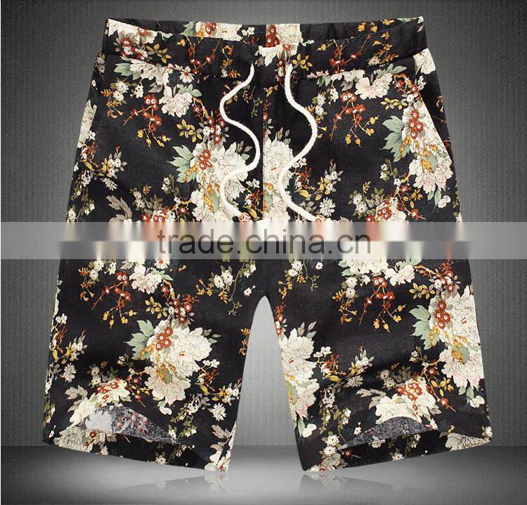 2016 lattest design custom linen/cotton mens printing beach shorts