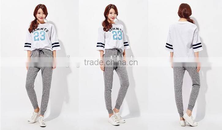 Female hemp grey leisure knitting feet pants