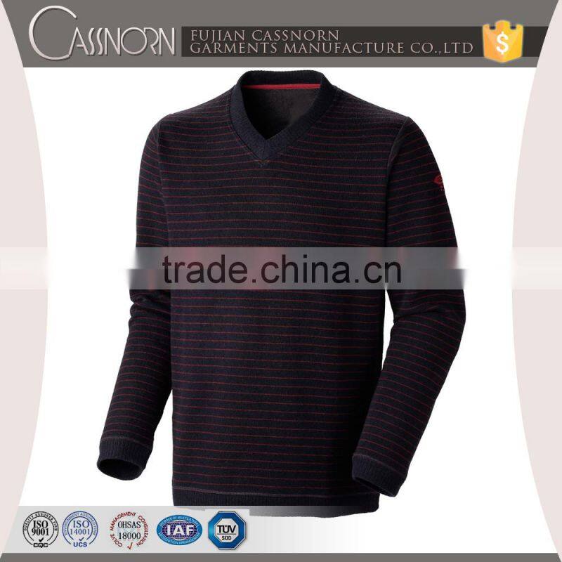 factory price blend knit stripe slim fit pullover mens black v neck sweater
