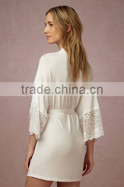 Woman Kimono Lace Robe Kimono Plain White Crochet Design Fshion Bridesmaid Robe