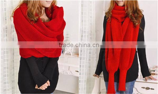 Free size hot sale korean style latest woolen scarf with sleeve novelty winter hijab scarf,muffler