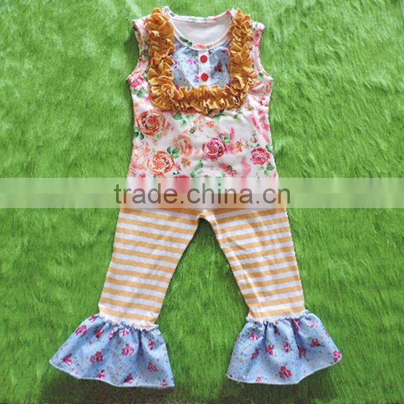 Wholesale baby clothes set fashion cute floral pattern tops kids boutique clothing 2 pcs set girls outfits