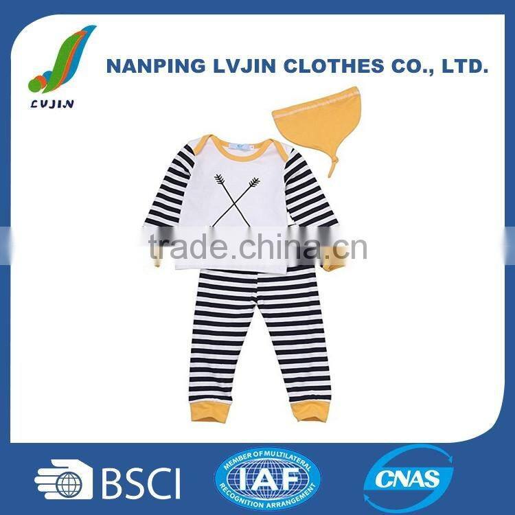 3Pcs/Set Newborn Baby Boy Striped Long Sleeve Tops Pant Hat Outfits Clothes